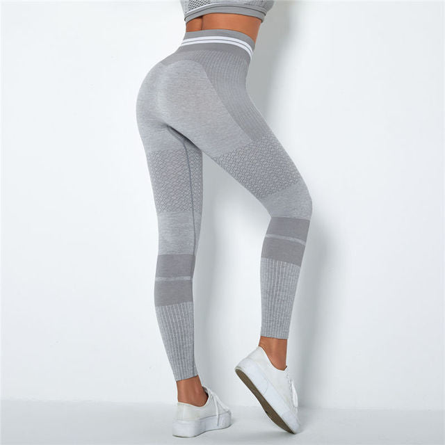 High Waist Yoga Leggings Energy Seamless Sports Pants Stripe - Blue Force Sports