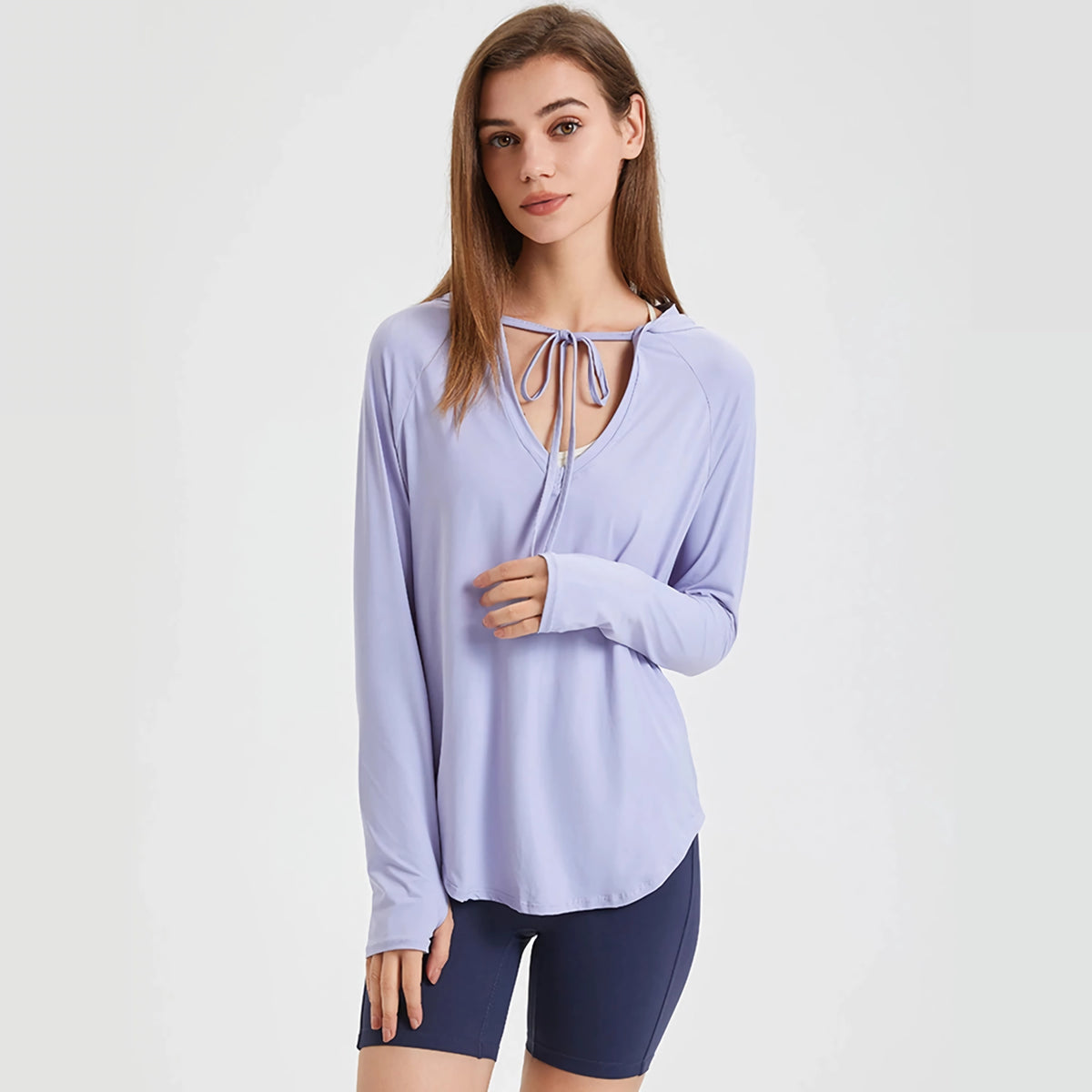 Langärmliger UV-Schutz-Yoga-Hoodie für Damen – leichtes, atmungsaktives Workout-Oberteil