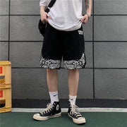 Head Cashew Flower Shorts Hip-hop Trend Loose Fake Two-piece Five-point Pants - Blue Force Sports