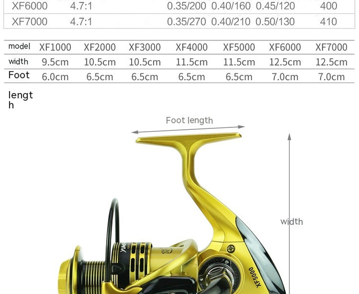 Xf1000-7000 Fishing Wheel Fishing Wheel Fishing Reel Reel For Telescopic Fishing Rod Metal Rocker Arm Gapless Fishing Gear Factory - Blue Force Sports