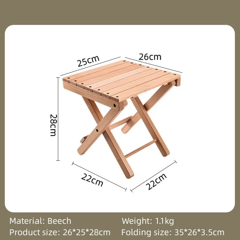 Tragbarer, klappbarer Hocker aus Buchenholz