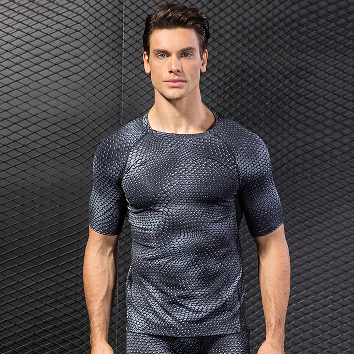 Men's Short Sleeve Quick Drying Clothes 3D Printing Fitness Running Training - Blue Force Sports