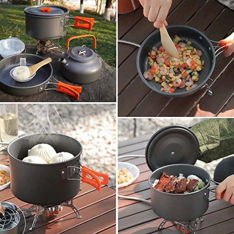 Tragbares Camping-Kochgeschirr-Set aus Aluminium – Antihaft-Kochgeschirr für den Außenbereich zum Wandern, Picknicken und Grillen