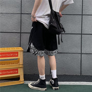 Head Cashew Flower Shorts Hip-hop Trend Loose Fake Two-piece Five-point Pants - Blue Force Sports