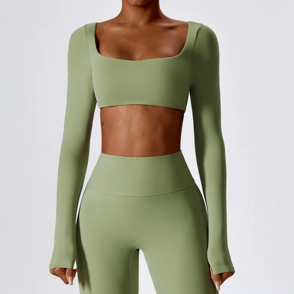 Langärmliges bauchfreies Yoga-Shirt