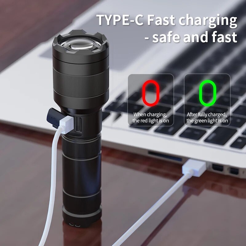 Taktische LED-Laser-Taschenlampe mit großer Reichweite und Powerbank, 1500 m Reichweite, wiederaufladbar