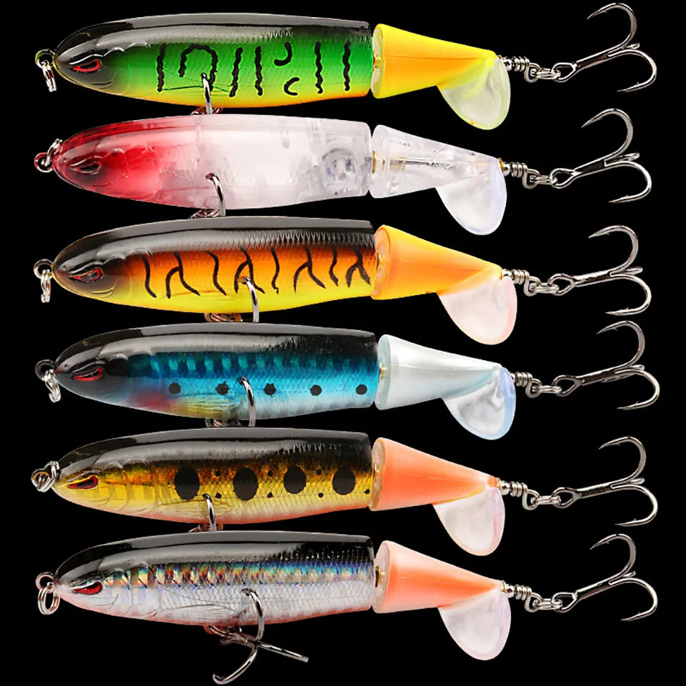 6 Stück Topwater-Angelköder mit rotierendem Schwanz