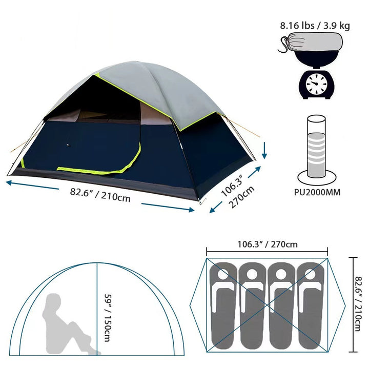 4 Person Black Coated Darkroom Tent For Camping Family Backpacking Tents - Blue Force Sports