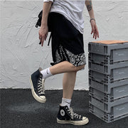 Head Cashew Flower Shorts Hip-hop Trend Loose Fake Two-piece Five-point Pants - Blue Force Sports