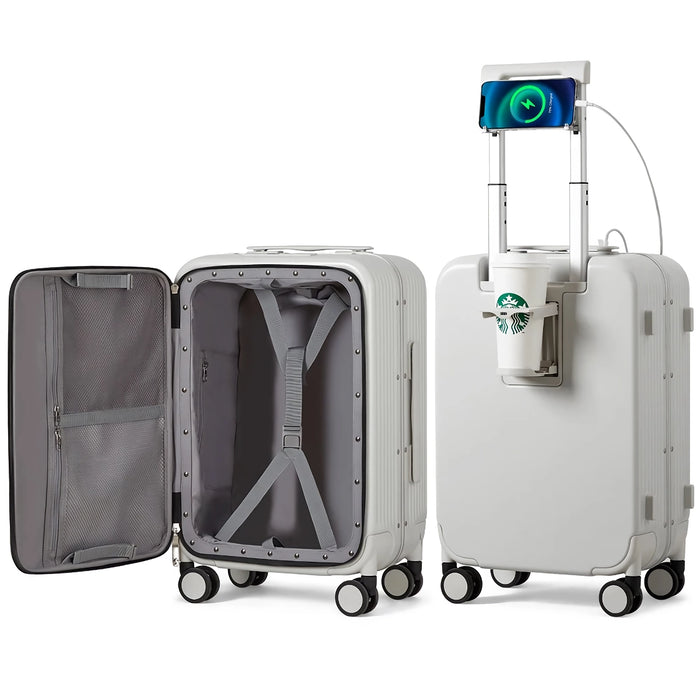 24-Inch Aluminum-Frame Spinner Luggage with USB Port