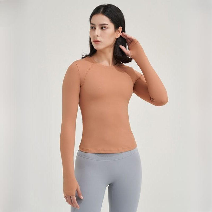 Langärmliges Yoga- und Fitness-Top für Damen – Atmungsaktive, elastische Nylon-Sportbekleidung
