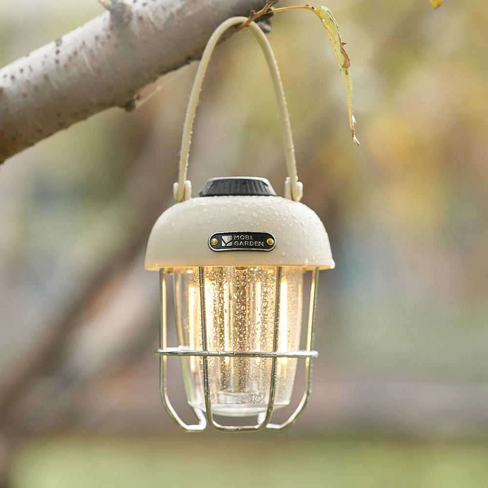 Wiederaufladbare LED-Campinglaterne im Vintage-Stil