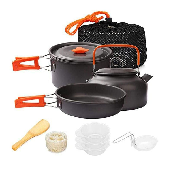 Portable Aluminum Camping Cookware Set - Nonstick Outdoor Cooking Gear for Hiking, Picnics & BBQ