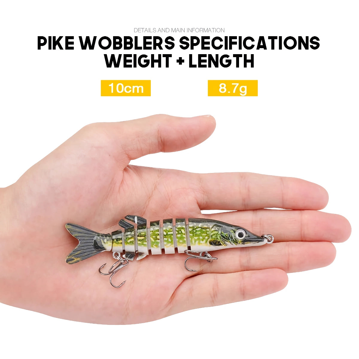 Señuelo de pesca Mini Pike Crankbait de 10 cm y 8,7 g: Swimbait artificial de hundimiento lento para lucios, lubinas y más