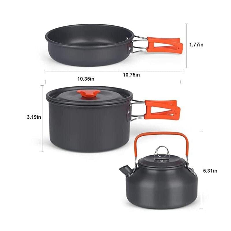 Tragbares Camping-Kochgeschirr-Set aus Aluminium – Antihaft-Kochgeschirr für den Außenbereich zum Wandern, Picknicken und Grillen