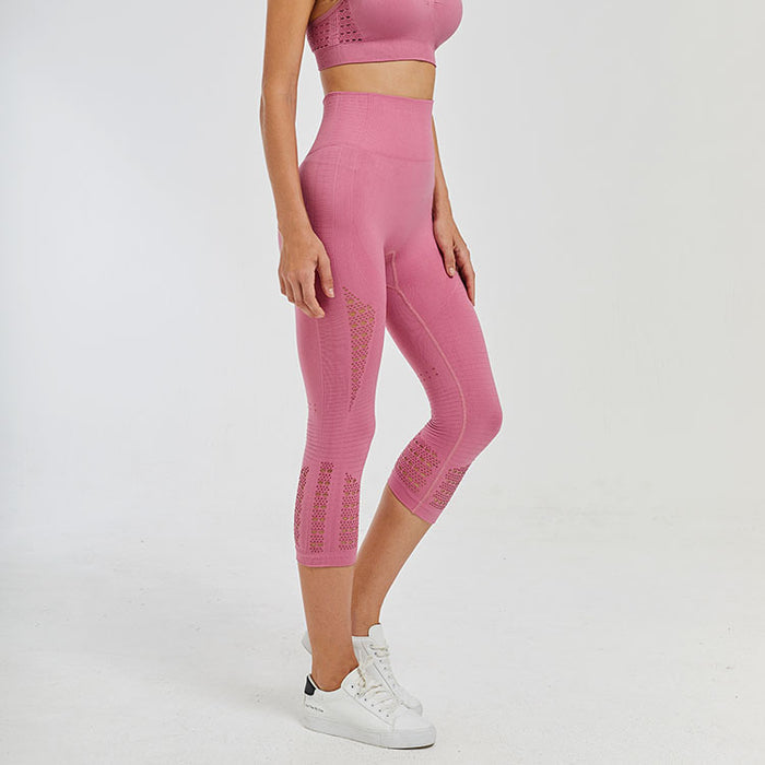High Waist Stretch Sports Fitness Cropped Pants - Blue Force Sports