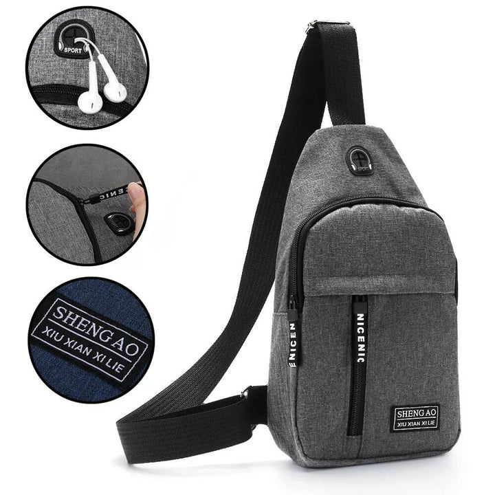 Mens Sling Bag Cross Body Handbag Chest Bag Shoulder Pack Sports Travel Backpack Gray - Blue Force Sports