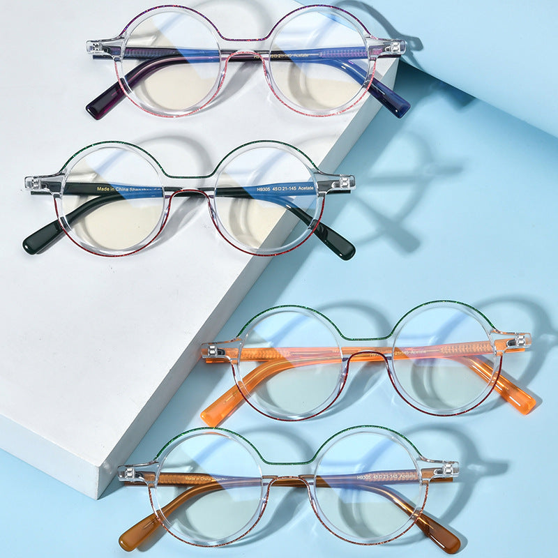 Color Blocking Fashionable Round Plate Glasses - Blue Force Sports
