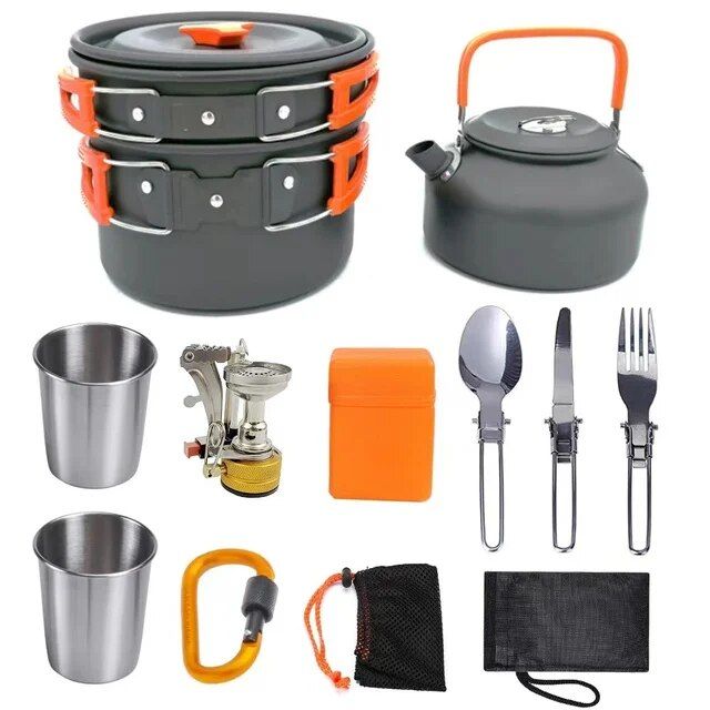 Tragbares Camping-Kochgeschirr-Set aus Aluminium – Antihaft-Kochgeschirr für den Außenbereich zum Wandern, Picknicken und Grillen