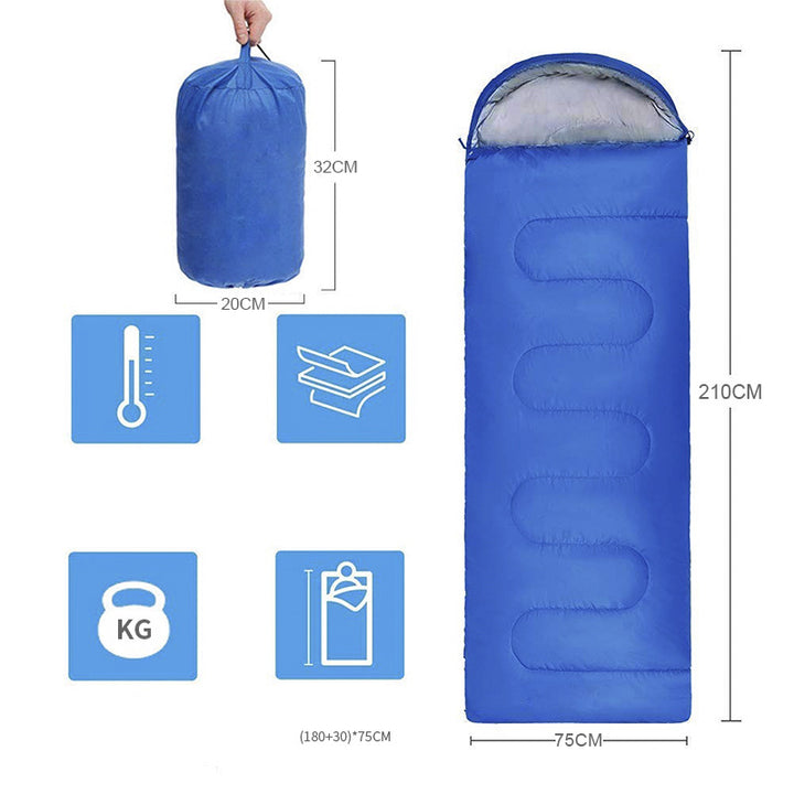 Envelope Outdoor Camping Thickening Hollow Cotton Winter Sleeping Bag - Blue Force Sports