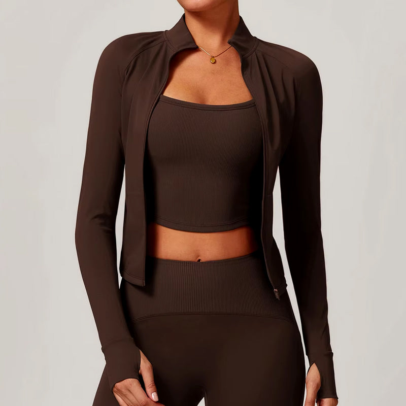Slim Fit-Trainingsjacke mit Reißverschluss und Daumenlöchern