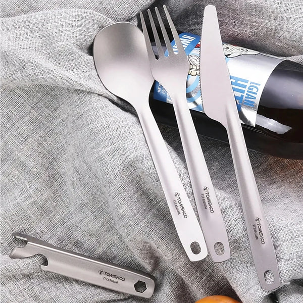 4-in-1 Titanium Outdoor Cutlery Set with Multifunctional Holder