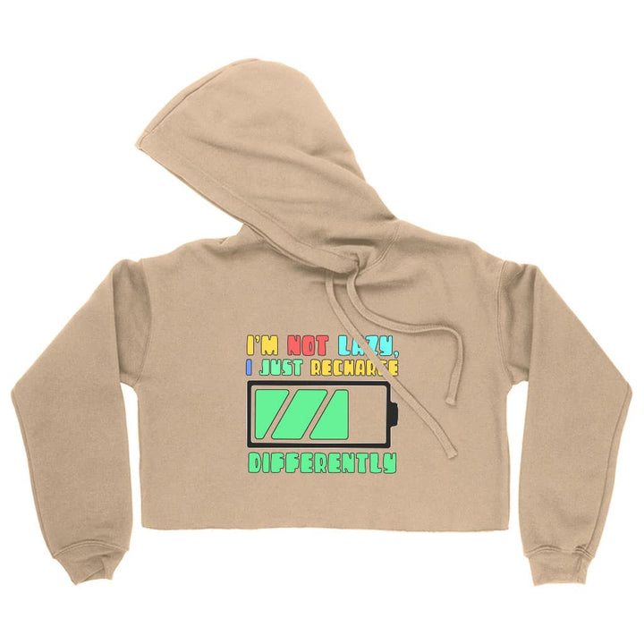 I am Not Lazy Women's Cropped Hoodie - Printed Cropped Hoodie - Best Design Hooded Sweatshirt - Blue Force Sports