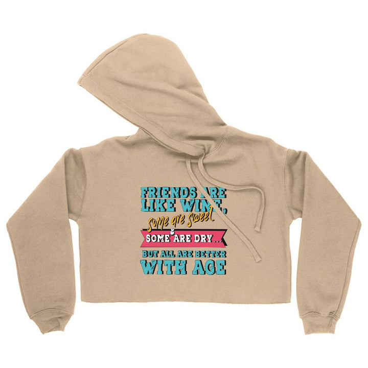 Friends and Wine Women's Cropped Hoodie - Quotes Cropped Hoodie - Funny Hooded Sweatshirt - Blue Force Sports