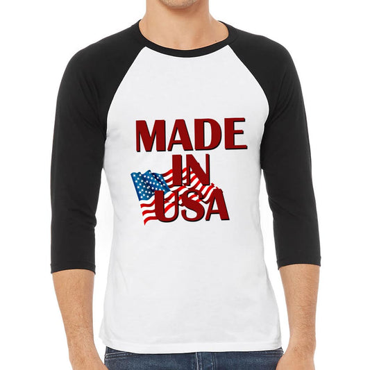 Made in USA Baseball T-Shirt - American Flag T-Shirt - Patriotic Design Baseball Tee - Blue Force Sports
