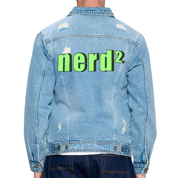 Nerd Men's Distressed Denim Jacket - Funny Design Denim Jacket for Men - Themed Denim Jacket - Blue Force Sports