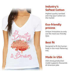 Beauty and Brains Women's V-Neck T-Shirt - Floral V-Neck Tee - Illustration T-Shirt - Blue Force Sports