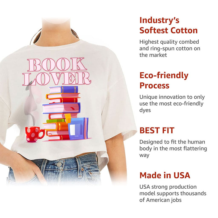 Book Lover Women's Crop Tee Shirt - Best Design Cropped T-Shirt - Cute Design Crop Top - Blue Force Sports