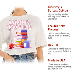Book Lover Women's Crop Tee Shirt - Best Design Cropped T-Shirt - Cute Design Crop Top