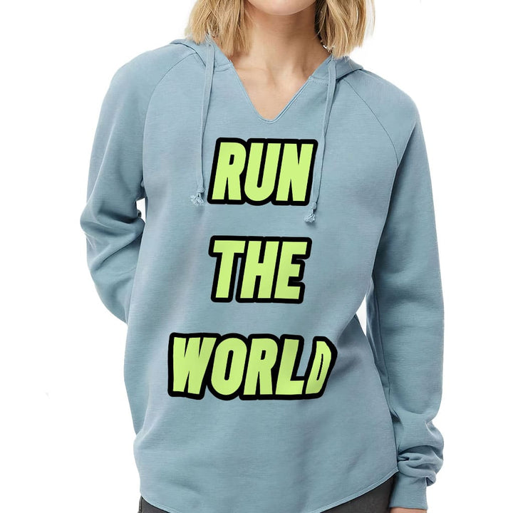 Run the World California Wave Wash Hoodie - Best Quote Hooded Sweatshirt - Cool Graphic Hoodie - Blue Force Sports