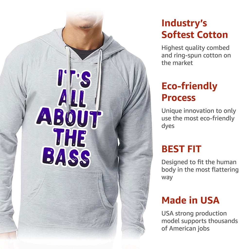 All About That Bass Lightweight Hoodie - Cool Hooded Sweatshirt - Printed Hoodie - Blue Force Sports