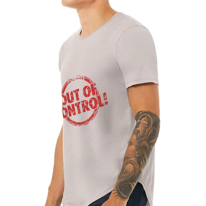 Out Of Control Curved Hem T-Shirt - Printed T-Shirt - Cool Print Curved Hem Tee - Blue Force Sports