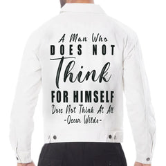 Cool Quote Men's White Denim Jacket - Cool Trendy Denim Jacket for Men - Printed Denim Jacket