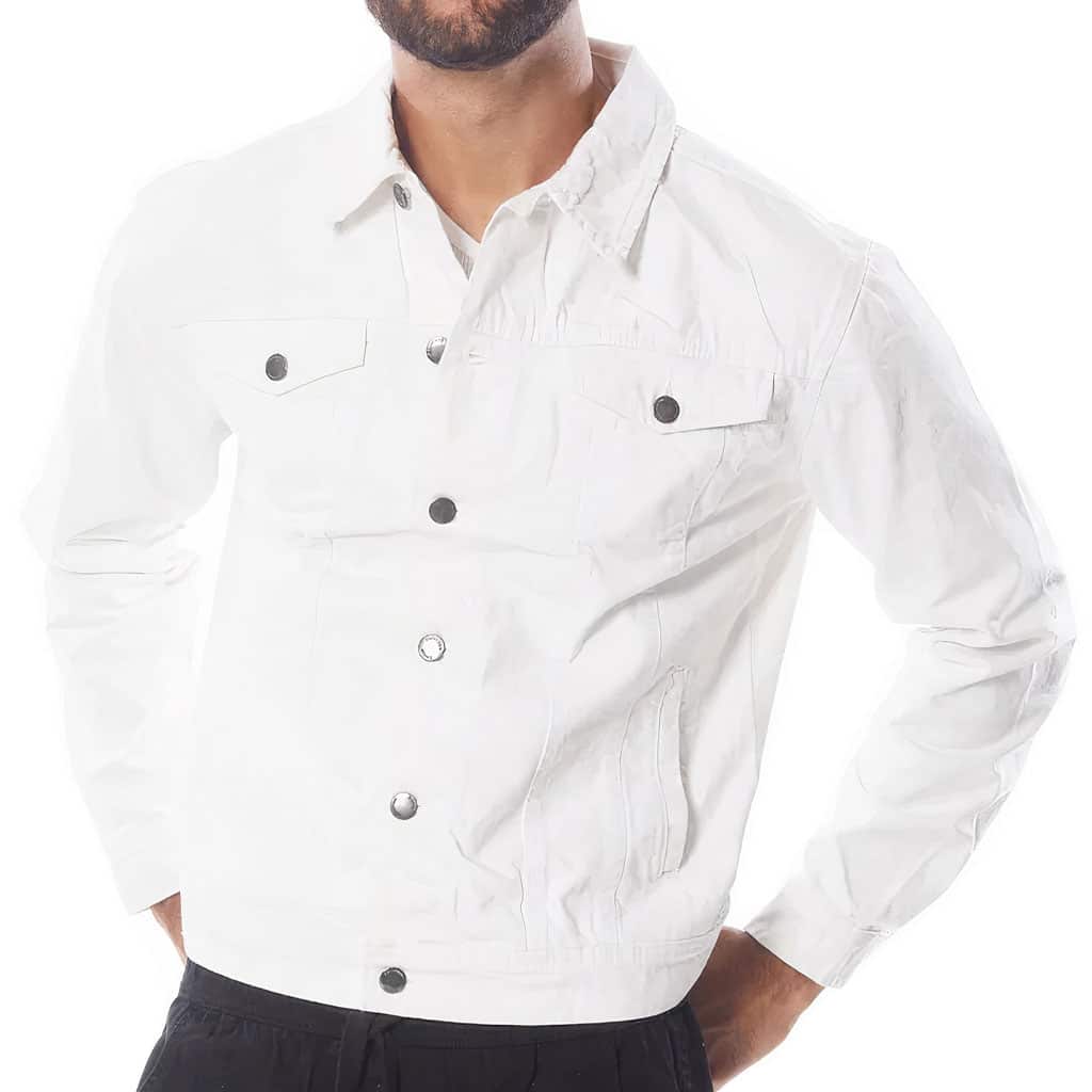 Cool Quote Men's White Denim Jacket - Cool Trendy Denim Jacket for Men - Printed Denim Jacket