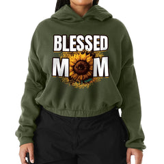 Blessed Mom Cinched Bottom Hoodie - Sunflower Women’s Hoodie - Cute Hooded Sweatshirt