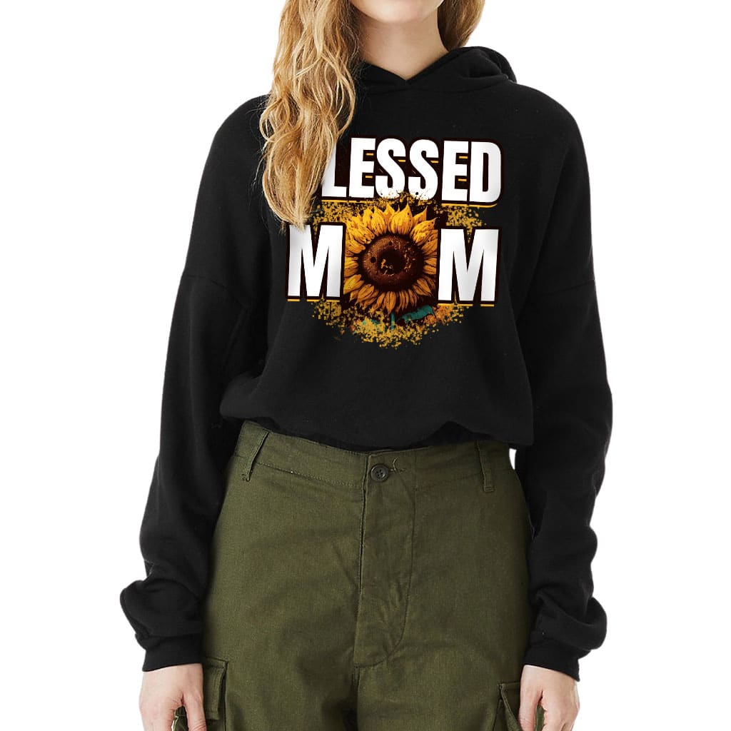 Blessed Mom Cinched Bottom Hoodie - Sunflower Women’s Hoodie - Cute Hooded Sweatshirt