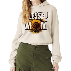 Blessed Mom Cinched Bottom Hoodie - Sunflower Women’s Hoodie - Cute Hooded Sweatshirt - Blue Force Sports