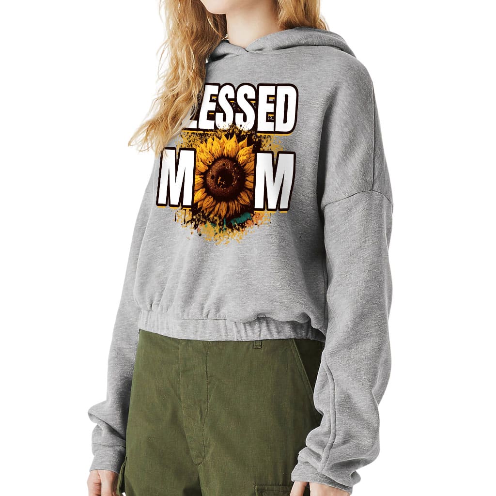 Blessed Mom Cinched Bottom Hoodie - Sunflower Women’s Hoodie - Cute Hooded Sweatshirt - Blue Force Sports