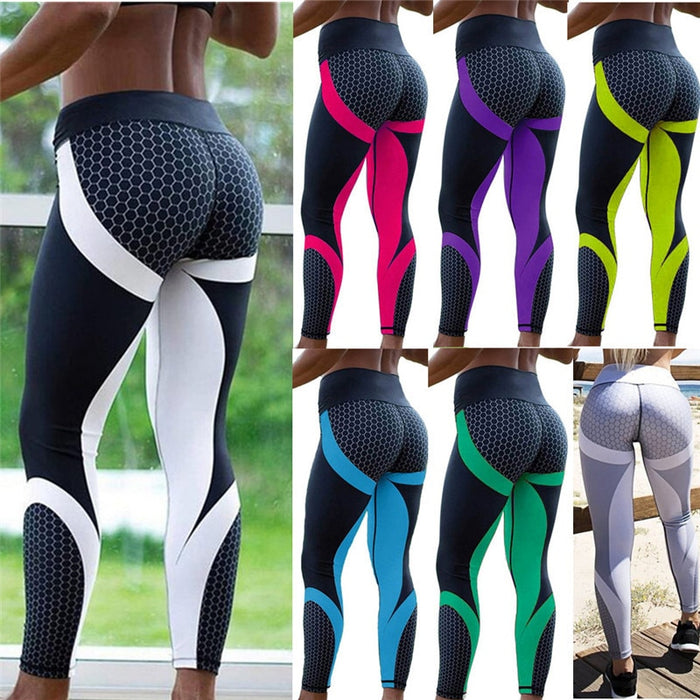 Geometric Printed Yoga Pants Women with Push Up - Blue Force Sports