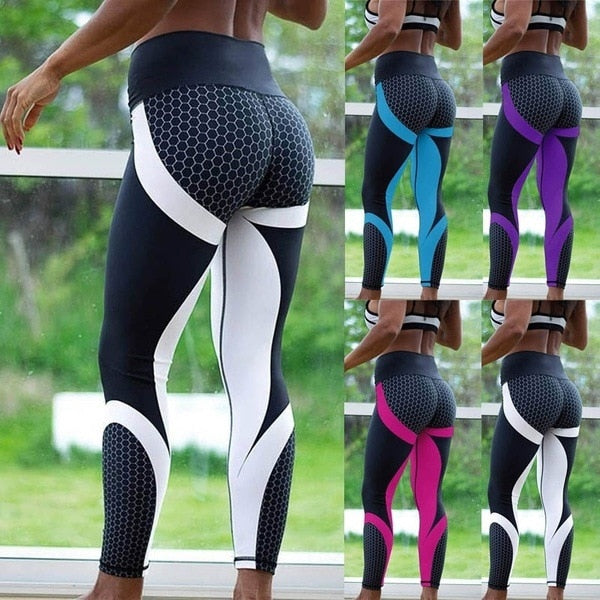 Geometric Printed Yoga Pants Women with Push Up - Blue Force Sports