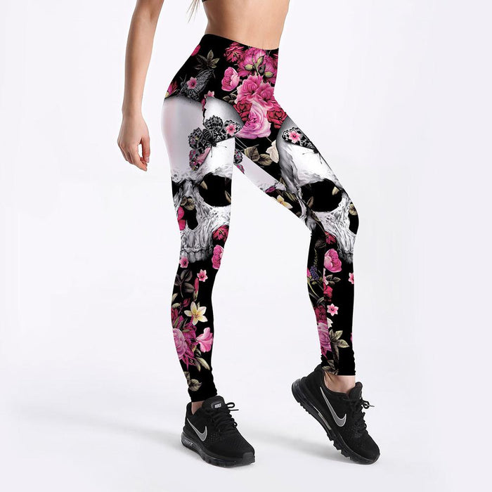 Skull Print Workout Leggings for Women - Blue Force Sports