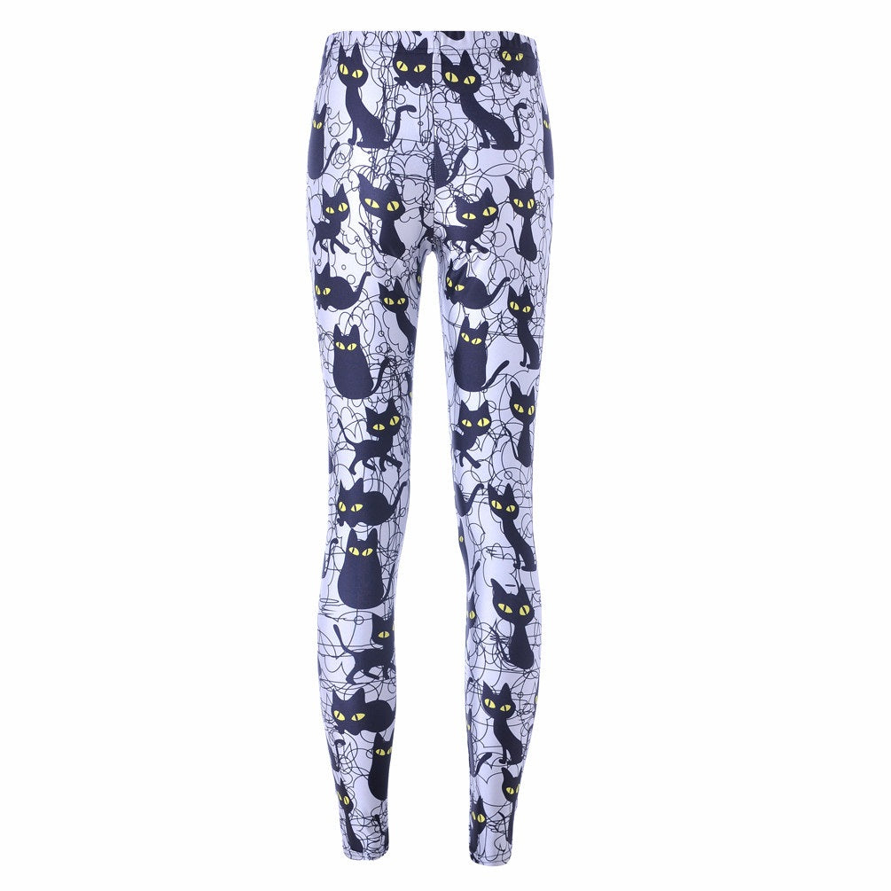 Women's Cute Cat Printed Leggings - Blue Force Sports