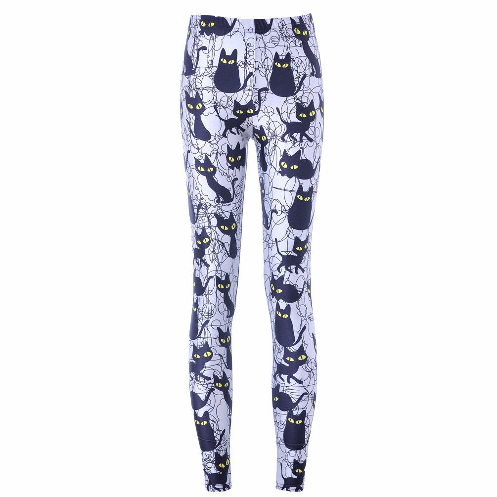 Women's Cute Cat Printed Leggings - Blue Force Sports