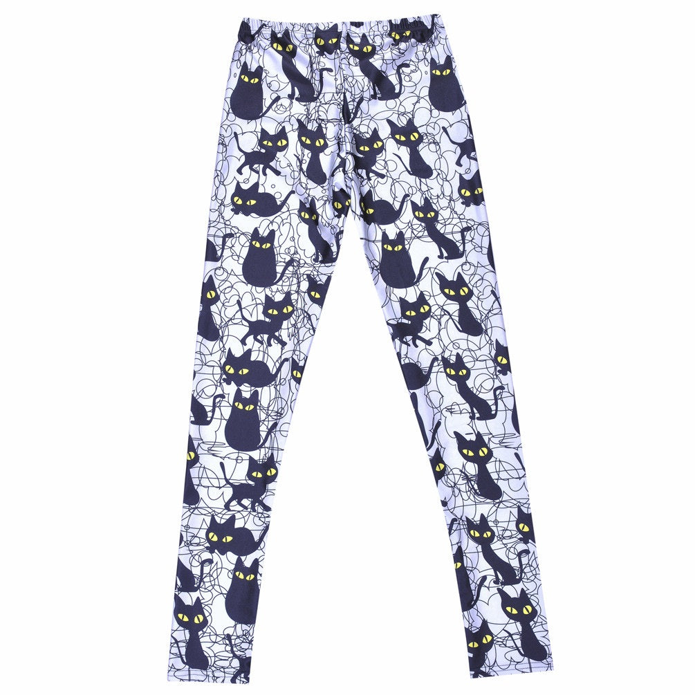 Women's Cute Cat Printed Leggings - Blue Force Sports