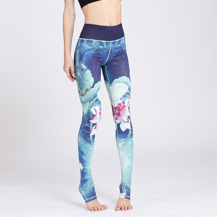 Elastic Printed Women's Yoga Leggings - Blue Force Sports