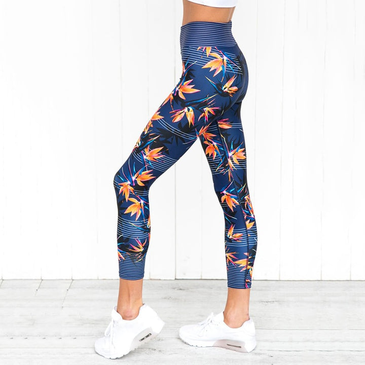 Women's Leaf Patterned Sport Leggings - Blue Force Sports